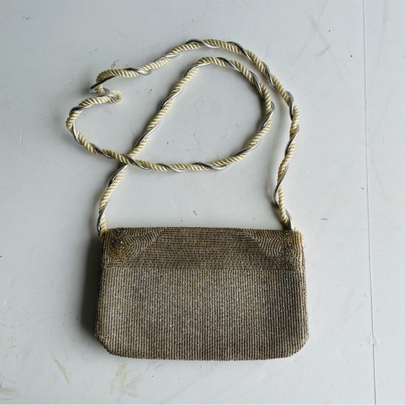 Vintage "RICHERE" Beaded Purse Evening Bag Silver Gold 1960's Hand Made in Japan - Picture 7 of 16